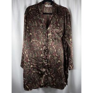 VICTORIAS SECRET Vintage 90's Paisley Satin Long Sleeve Button Up Sleep Shirt M